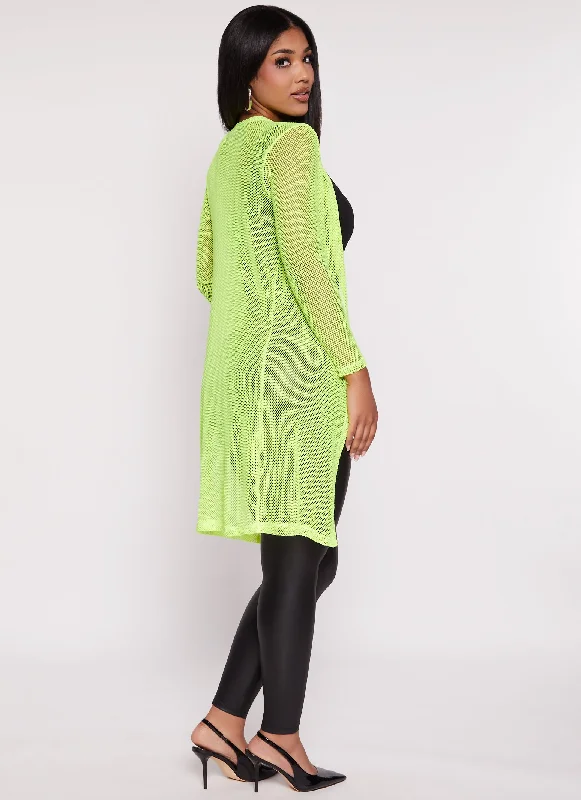 Fishnet Open Front Long Sleeve Duster