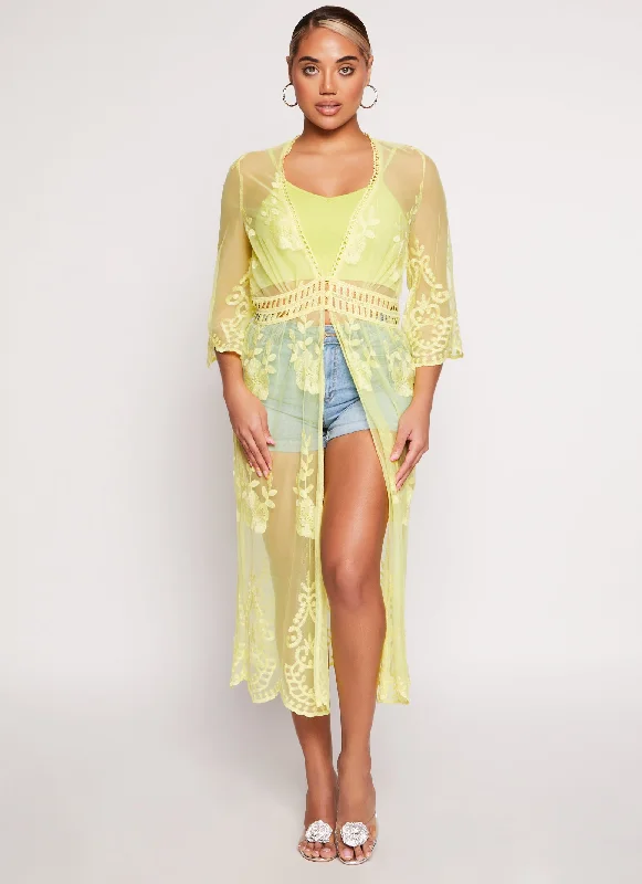 Lace Mesh Three Button Kimono