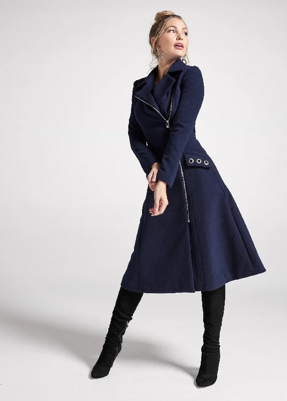 Long asymmetrical zipper coat - Navy