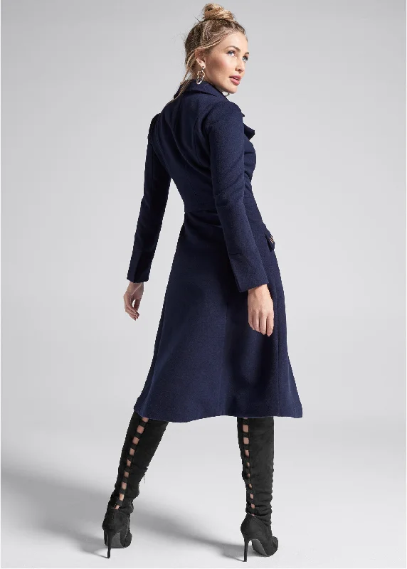 Long asymmetrical zipper coat - Navy