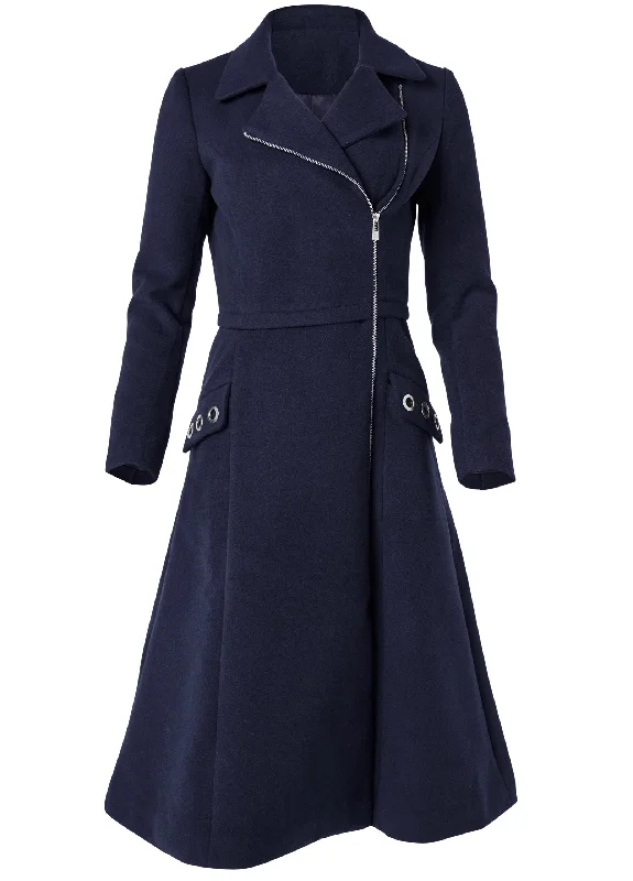 Long asymmetrical zipper coat - Navy