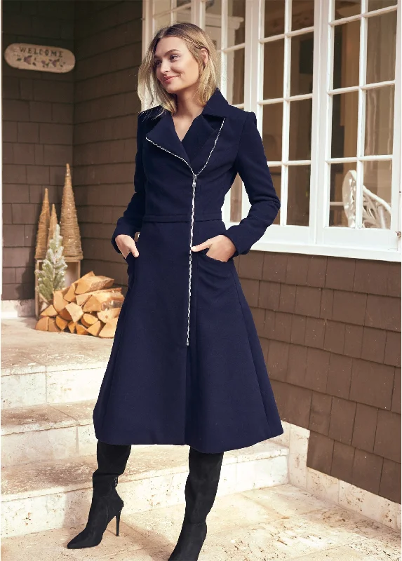 Long asymmetrical zipper coat - Navy