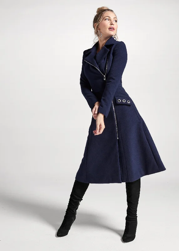 Long asymmetrical zipper coat - Navy