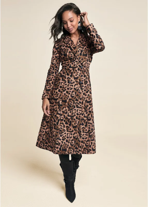 Long leopard print coat - Brown Multi