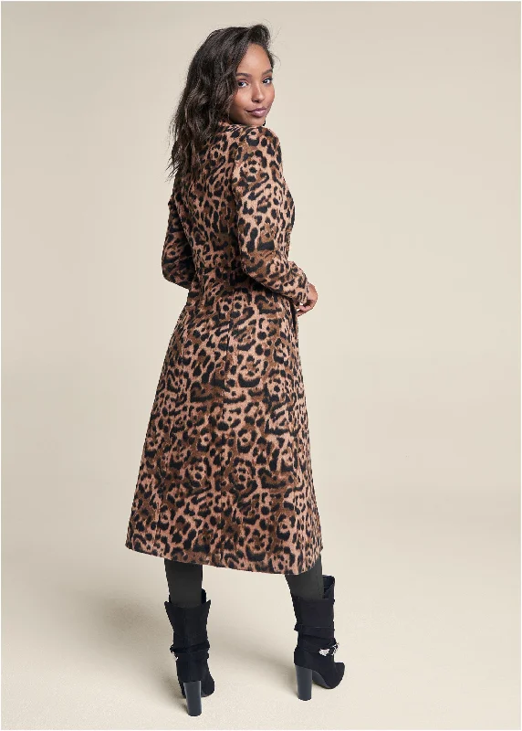 Long leopard print coat - Brown Multi