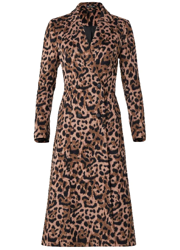 Long leopard print coat - Brown Multi