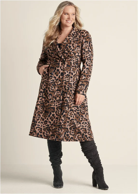 Long leopard print coat - Brown Multi