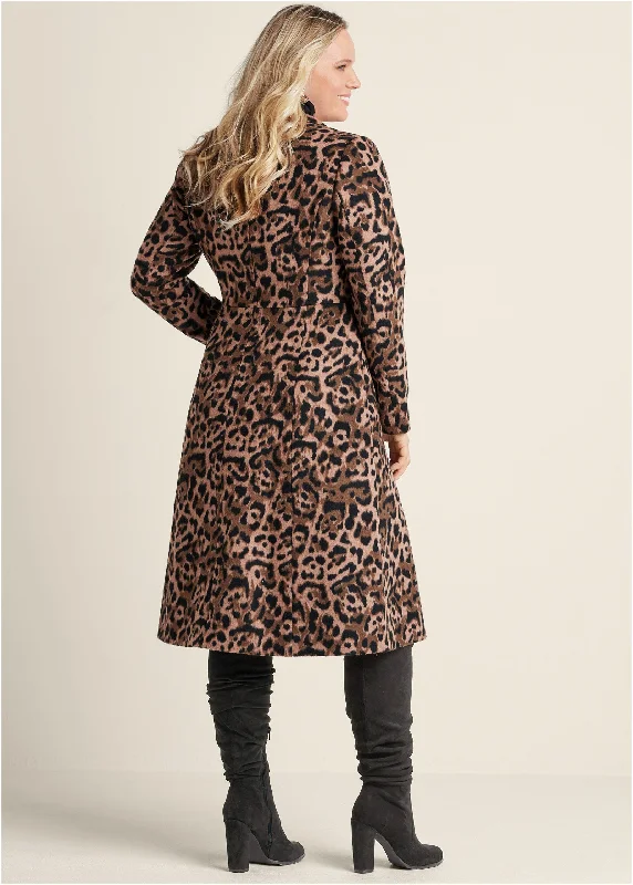 Long leopard print coat - Brown Multi