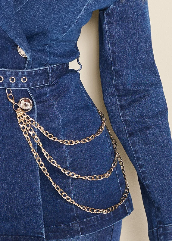 Chain detail belted jean jacket - Medium Wash