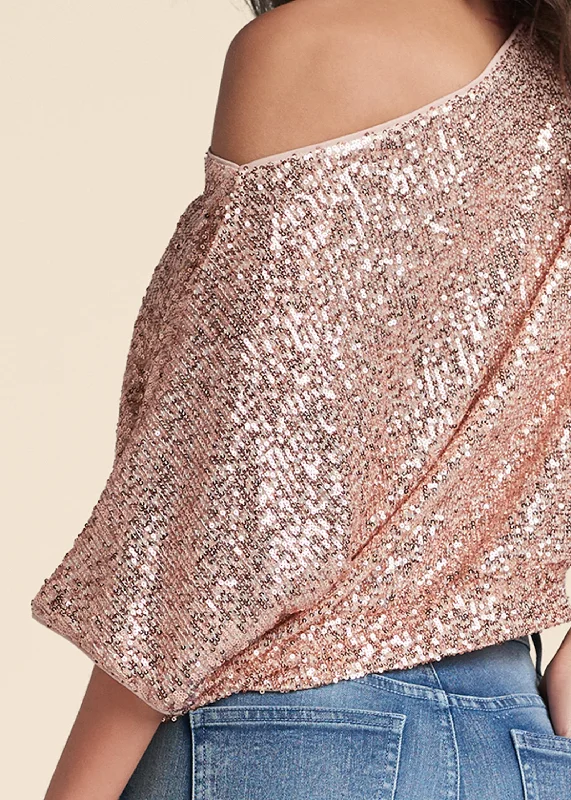 Off-shoulder sequin top - Rose Gold