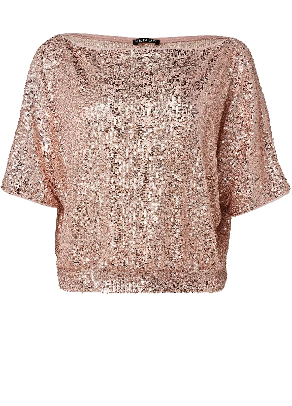 Off-shoulder sequin top - Rose Gold