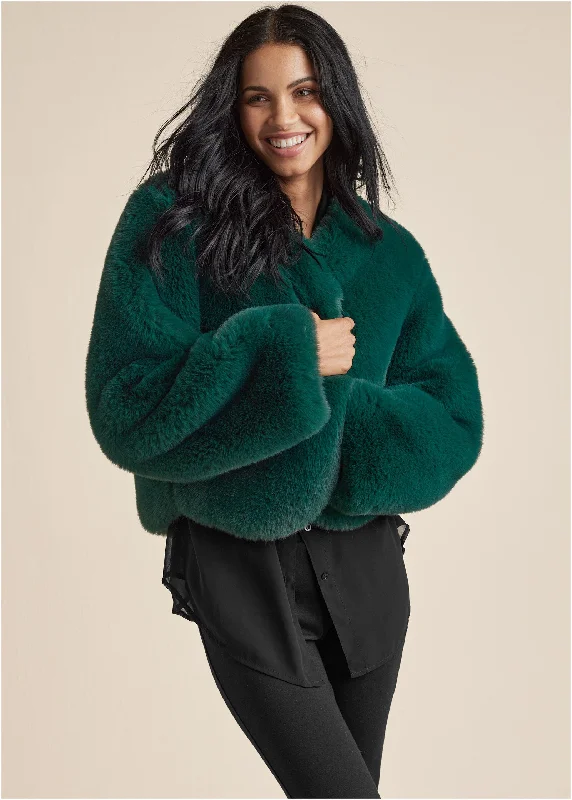 Cropped faux fur coat - Green