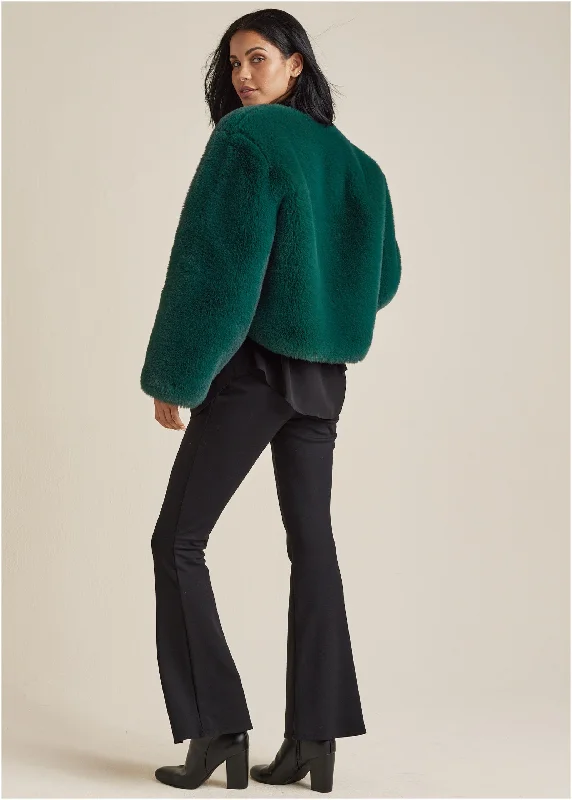 Cropped faux fur coat - Green