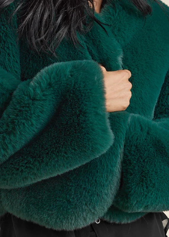 Cropped faux fur coat - Green