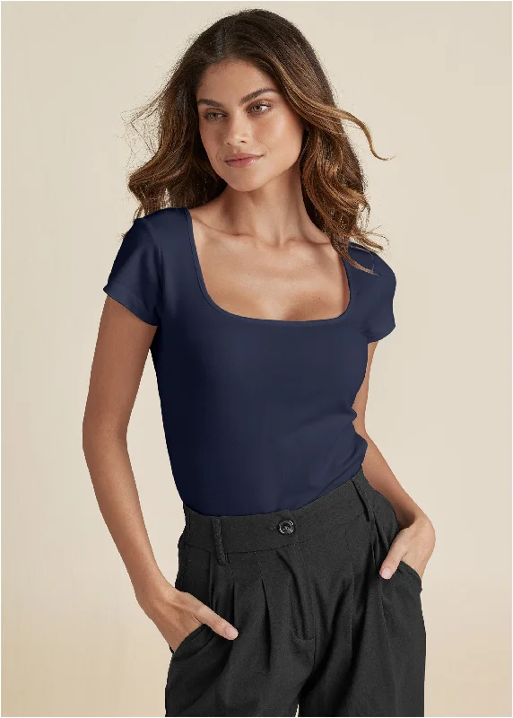 Square neck top - Navy