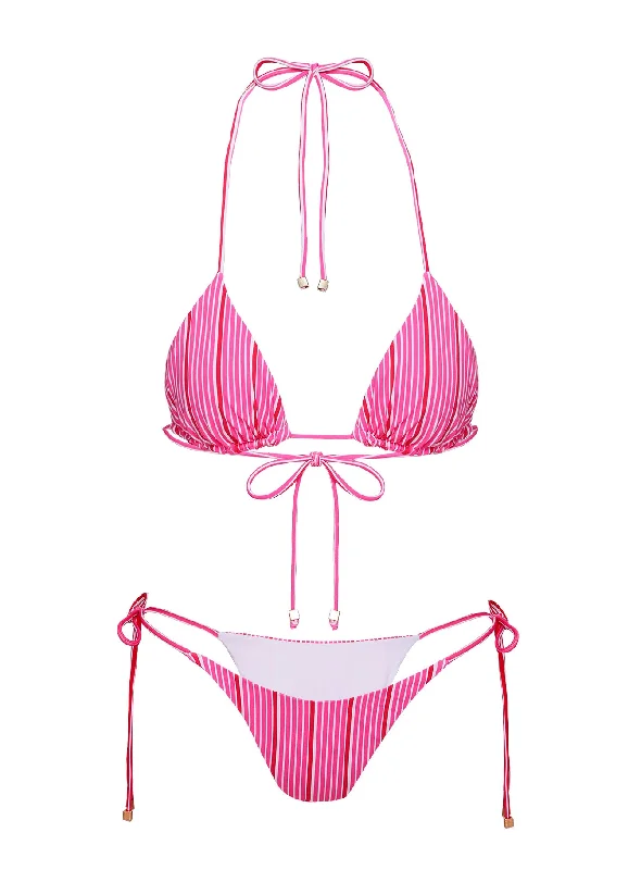 Glora Tie Side Bikini Bottom Pink Stripe