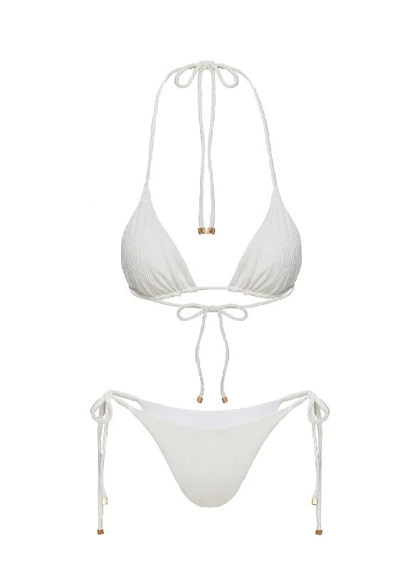 Glora Tie Side Ribbed Bikini Bottom White