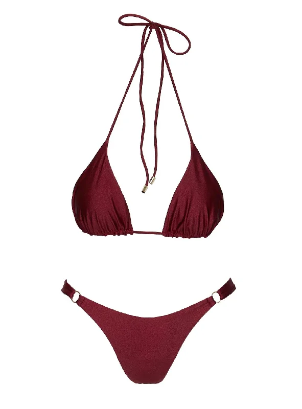 Kennedie Shine High Cut Ring Bikini Bottoms Burgundy