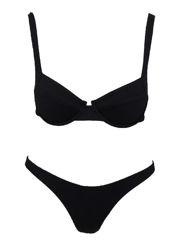 Love Letters High Cut Cheeky Bikini Bottoms Black