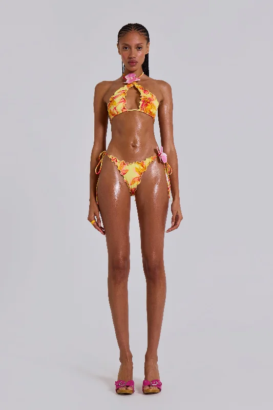 Lucia Ruffle Bikini Bottom with Flower Detail