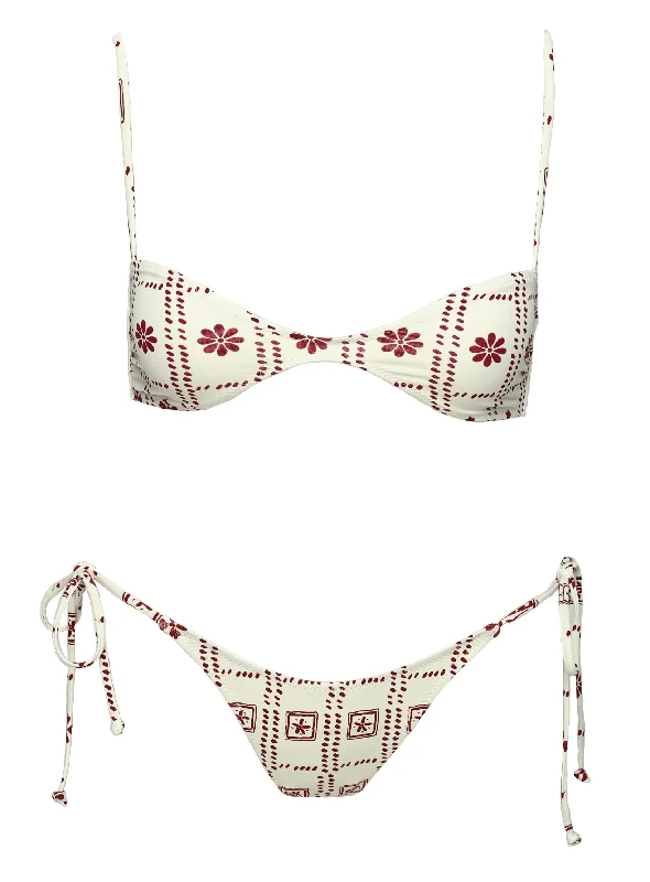 Patisserie Tie Side Bikini Bottoms White / Red