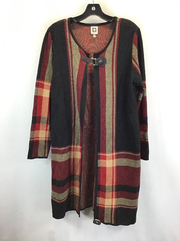 Sweater Cardigan By Anne Klein In Plaid Pattern, Size: L