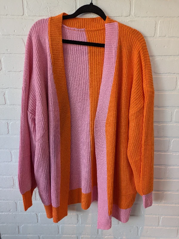 Sweater Cardigan By Clothes Mentor In Orange & Pink, Size: Xl