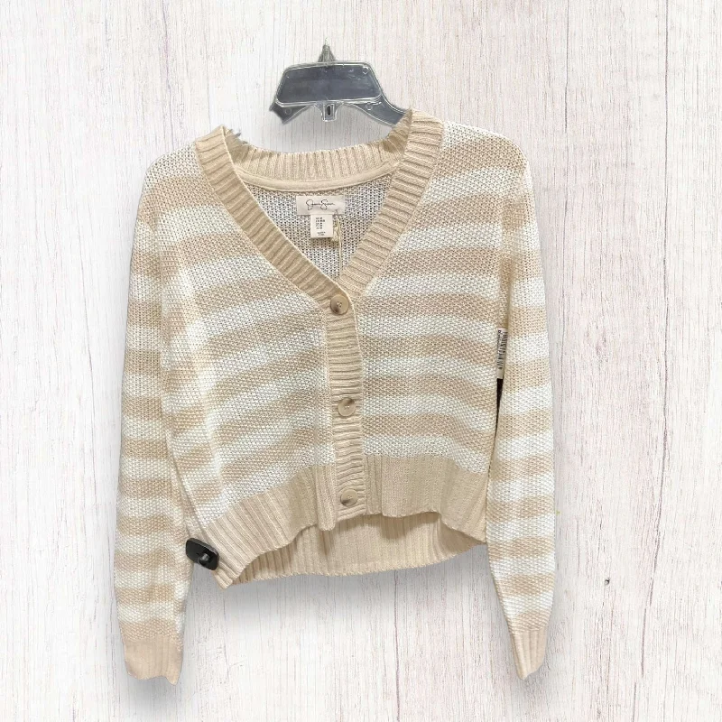 Sweater Cardigan By Jessica Simpson In Tan & White, Size: M