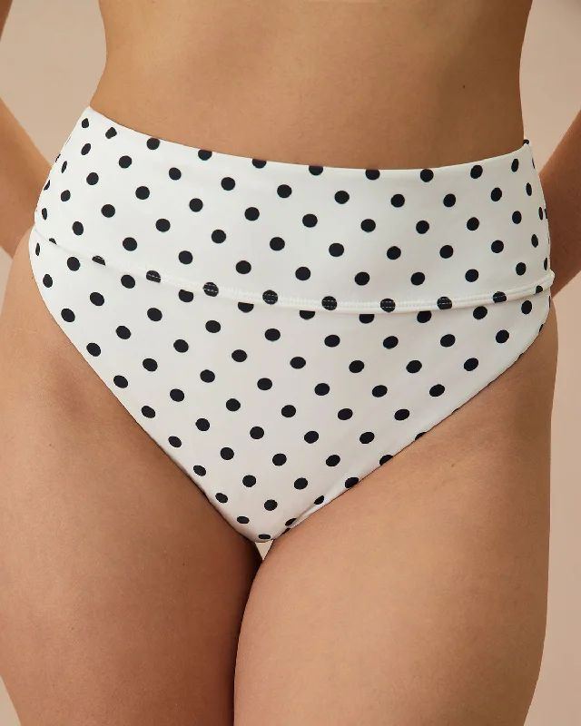 The White Polka Dot High Waist Bikini Bottom