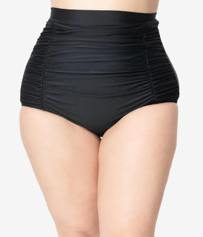 Unique Vintage Plus Size All Black Monroe High Waist Bikini Bottom