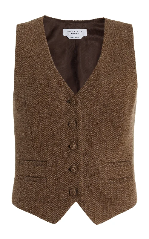 Coleridge Vest in Chocolate Multi Cashmere Virgin Wool Herringbone