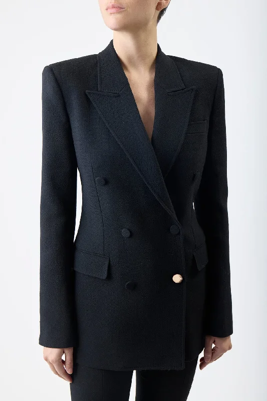 Gavin Blazer in Black Virgin Wool Crepe