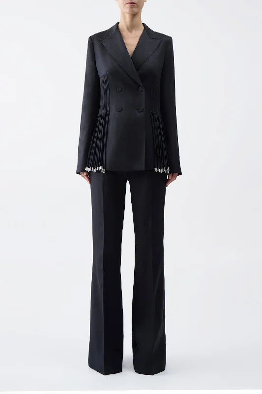 Giorgio Fringe Blazer in Black Textured Linen