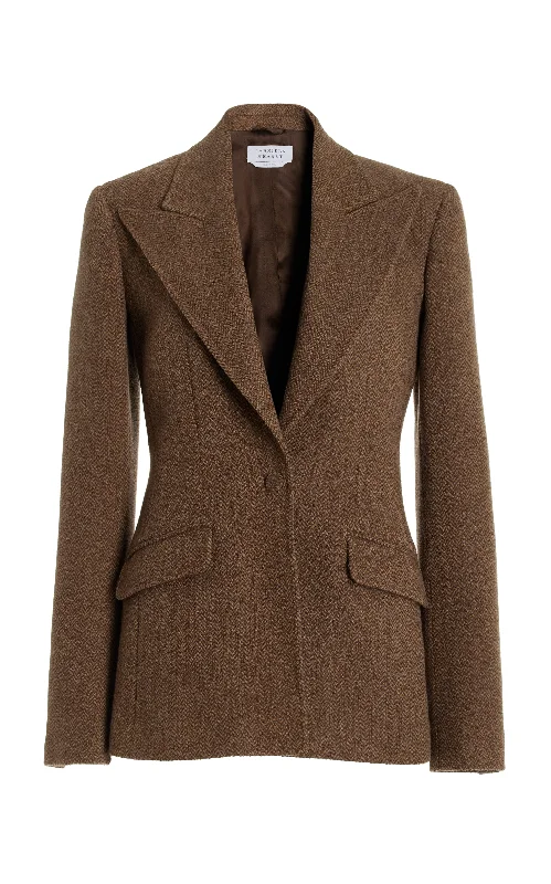 Leiva Blazer in Chocolate Multi Cashmere Virgin Wool Herringbone