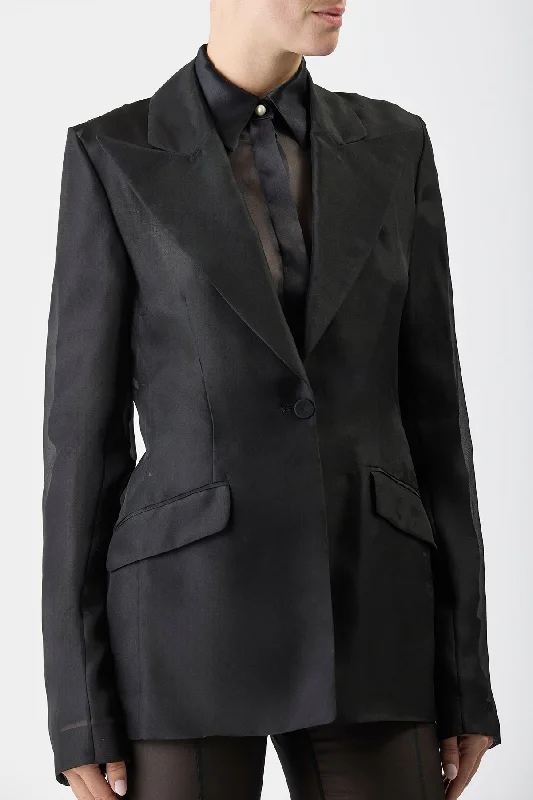 Leiva Sheer Blazer in Black Silk Organza