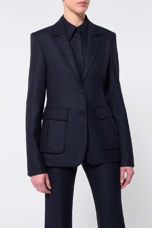 Louisa Blazer in Dark Navy Virgin Wool Cashmere Flannel