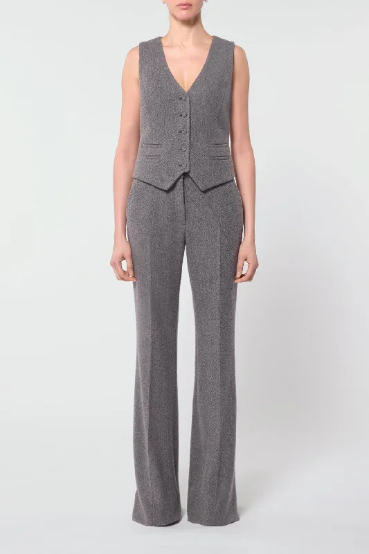 Rhein Pant in Dark Grey Multi Cashmere Virgin Wool Herringbone