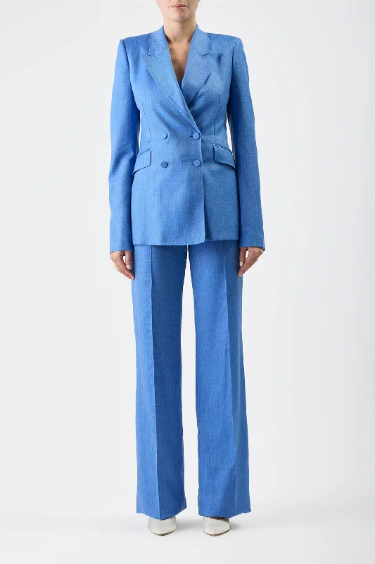 Stephanie Blazer in Sapphire Virgin Wool and Silk Linen